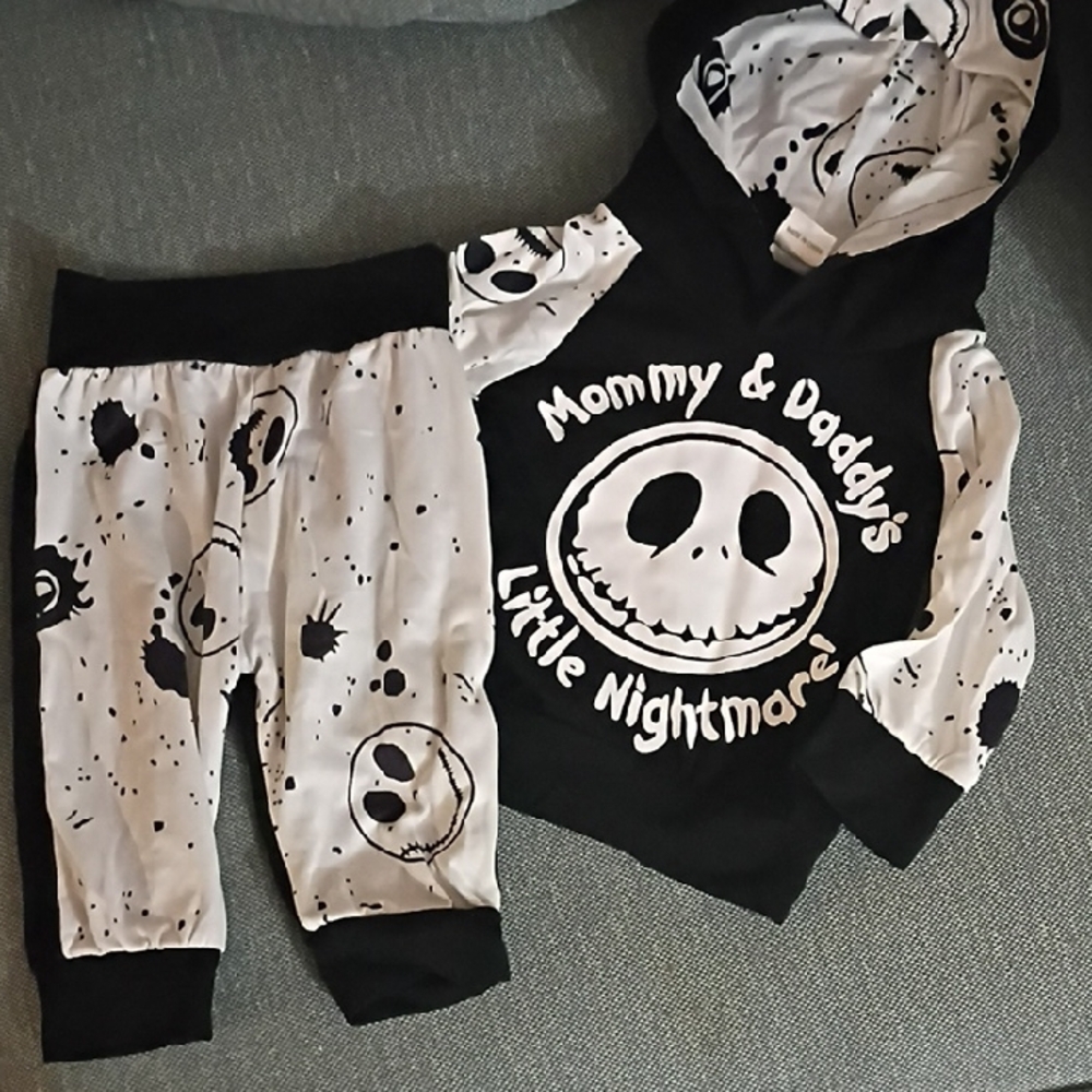 Black and White Graphic Hoodie and Pants Set